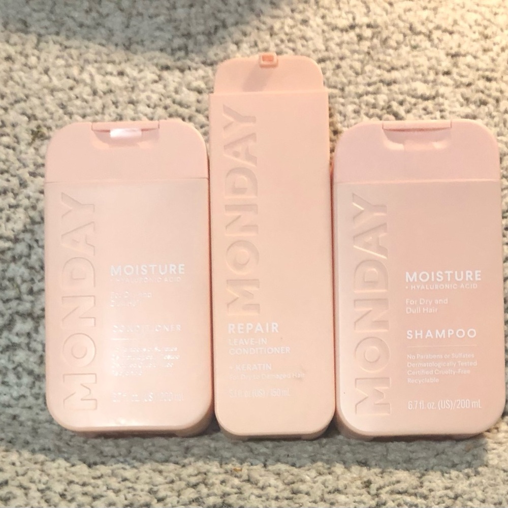 MONDAY Moisturizing Full Size Shampoo, Conditioner & Leave in Conditioner Trio